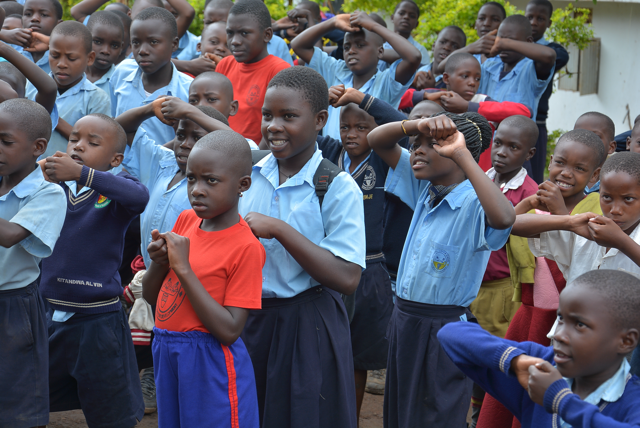 Children participating in a wellness session
