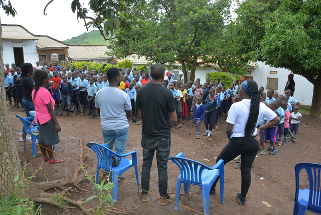 Outdoor school gathering with the team